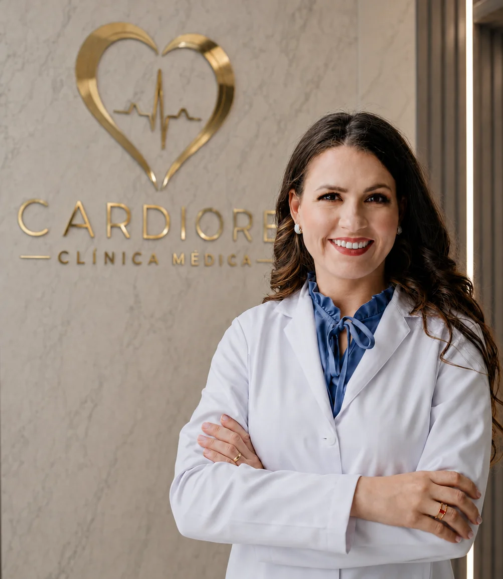 Dra. Renata Della Giustina, médica cardiologista, na clínica Cardiore.